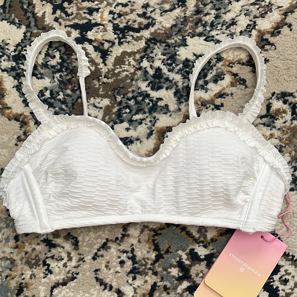 Stoney Clover Lane x Target Textured White Ruffle Bikini Top NWT - Size X-Small